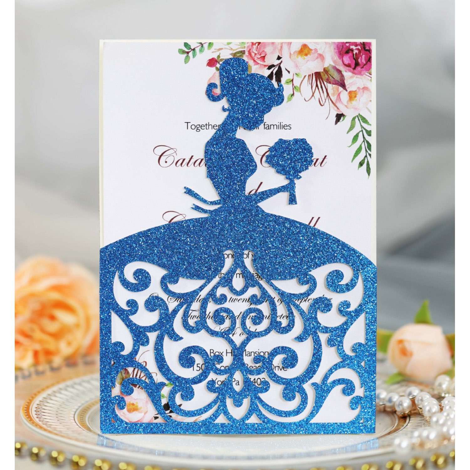 Glitter Invitation Card With Envelope Beautiful Girl Invitation Wedding Card Laser Cut